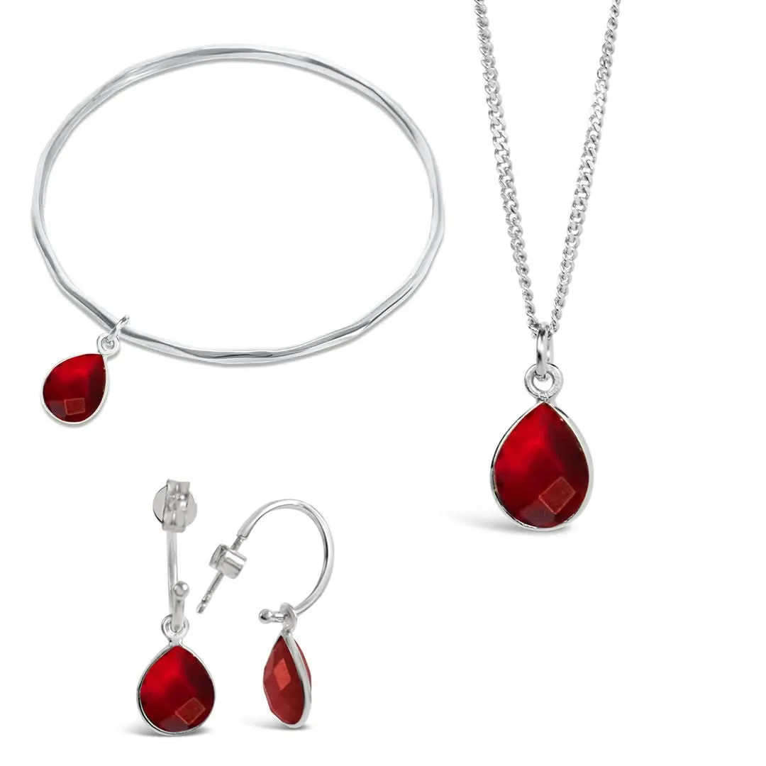 Garnet Charm Bangle Silver | January