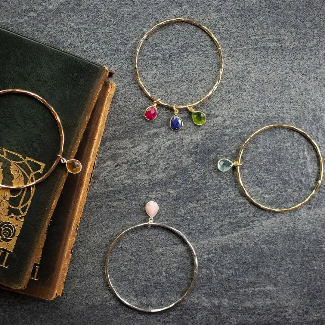 Garnet Charm Bangle Silver | January