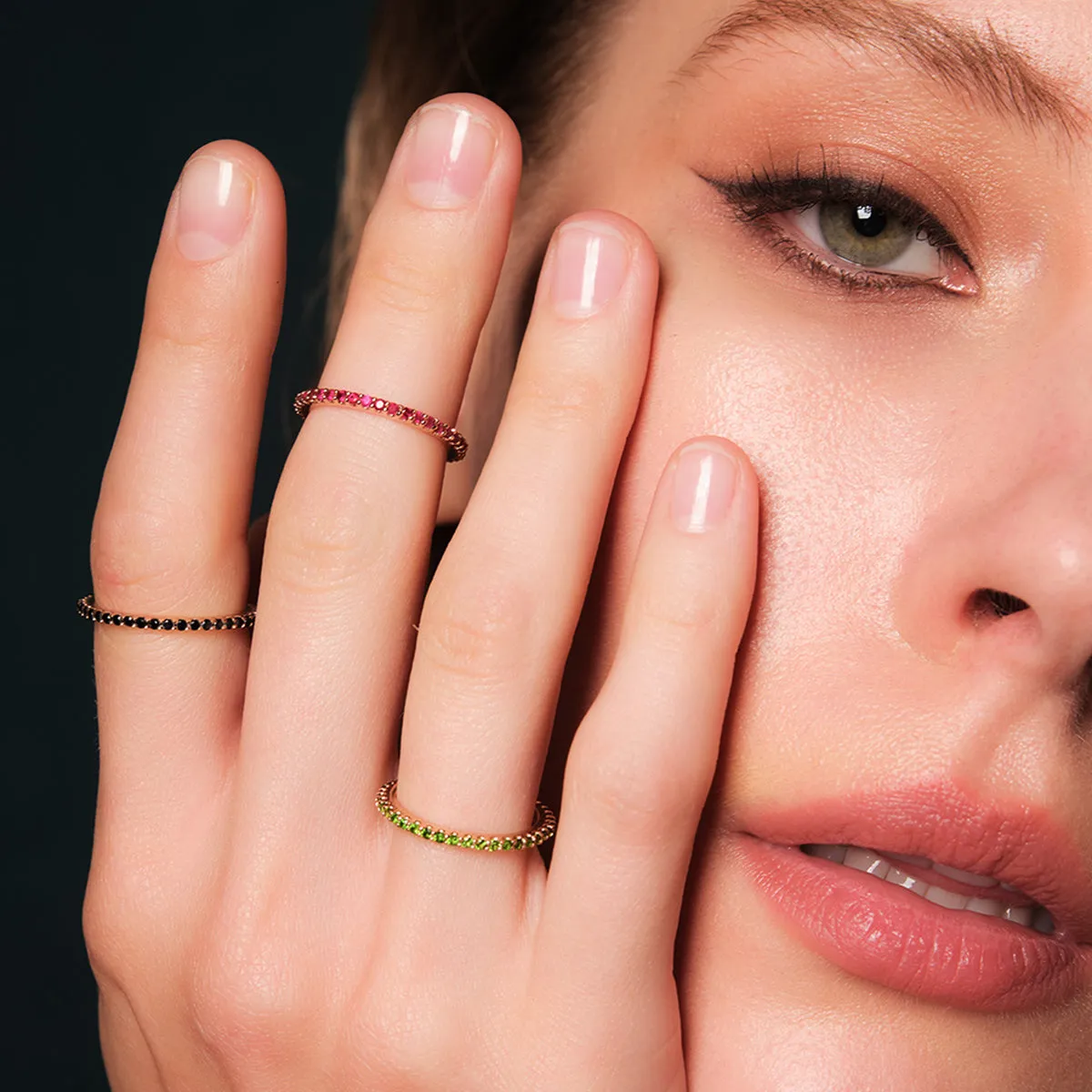 Gemstone Pavé Rings Set in 14kt Gold Over Sterling Silver