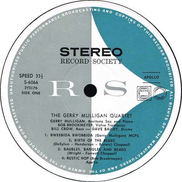 Gerry Mulligan Quartet - The Gerry Mulligan Quartet - Very Good Plus (VG )