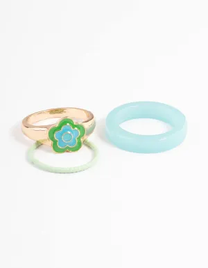 Gold Enamel Flower Mix Ring Pack