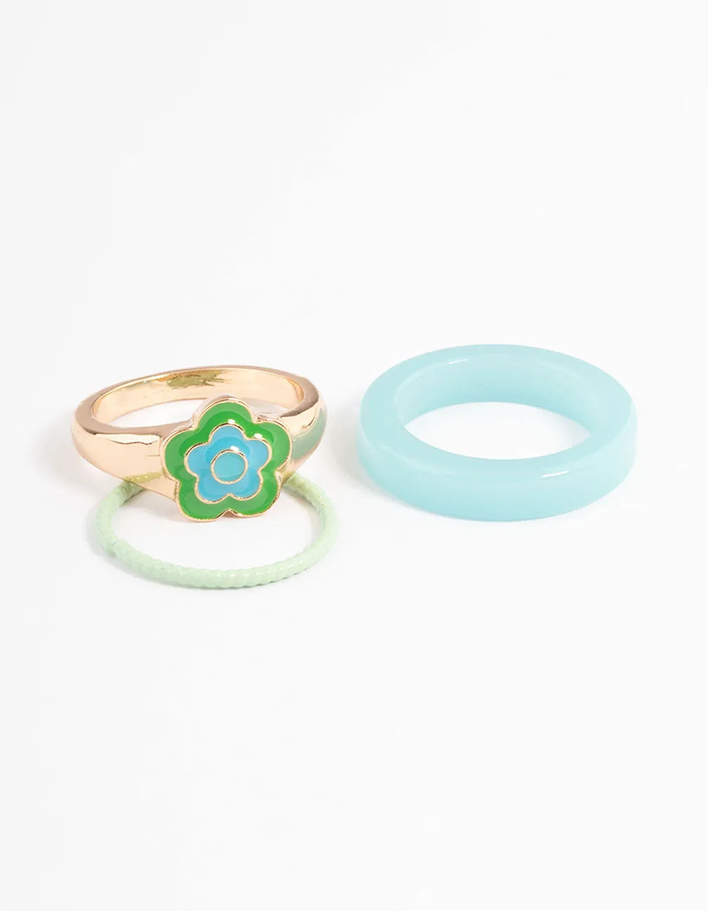 Gold Enamel Flower Mix Ring Pack