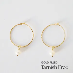 Gold Filled Aster Hoops With Pearl