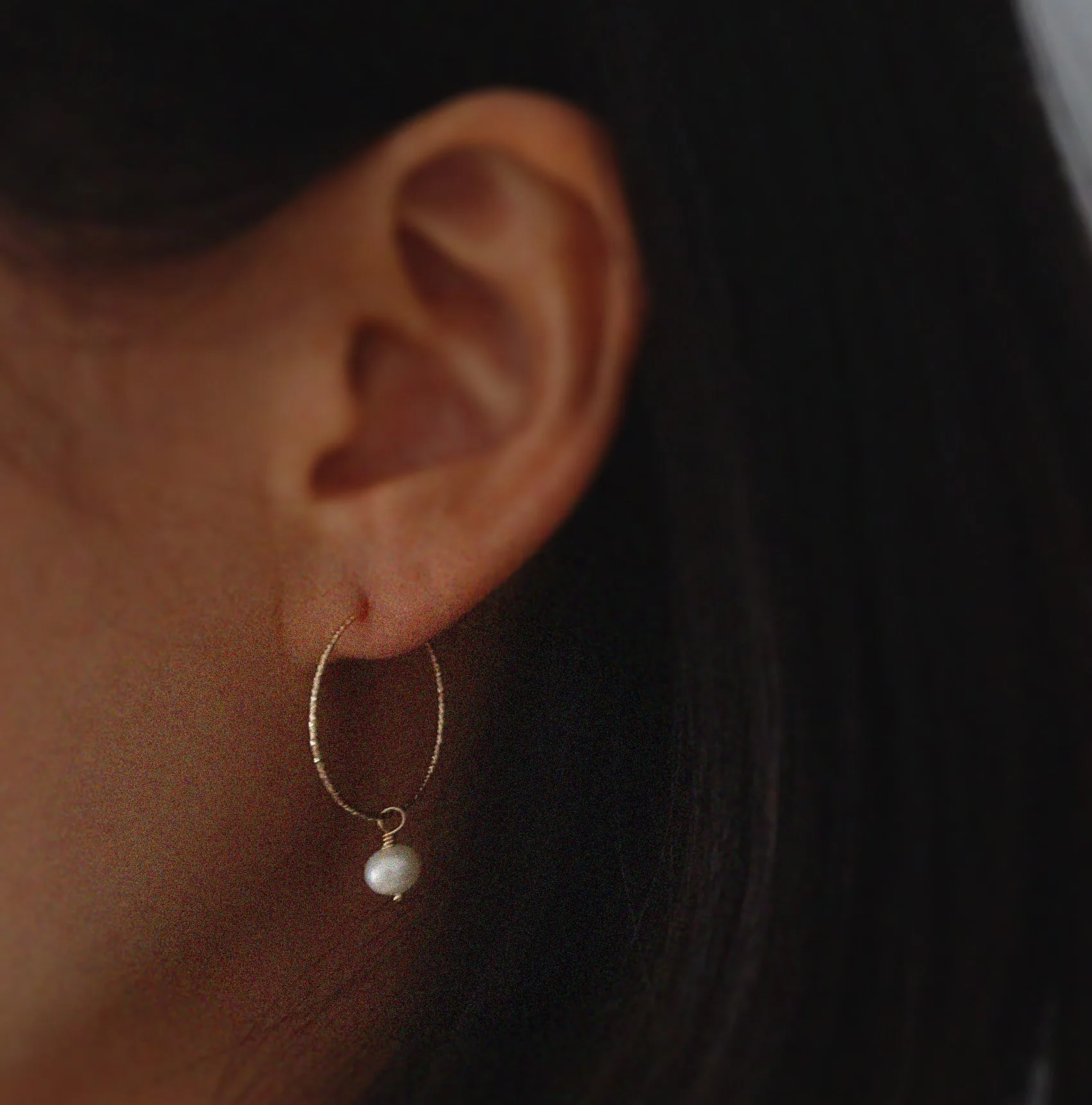 Gold Filled Aster Hoops With Pearl
