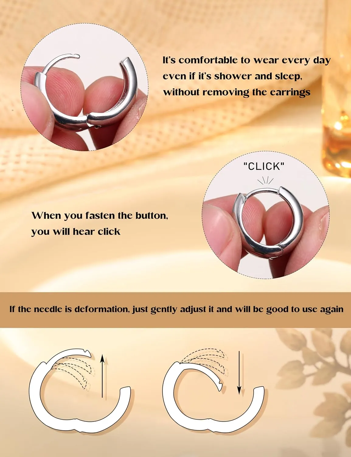 Gold Hoop Earrings Set for Women - 3Pairs Chunky Gold Silver Huggie Earrings Small 14K Gold Filled Earrings Lightweight Hypoallergenic MultiColored CZ Hoop Earrings Stacks for Multiple Piercing