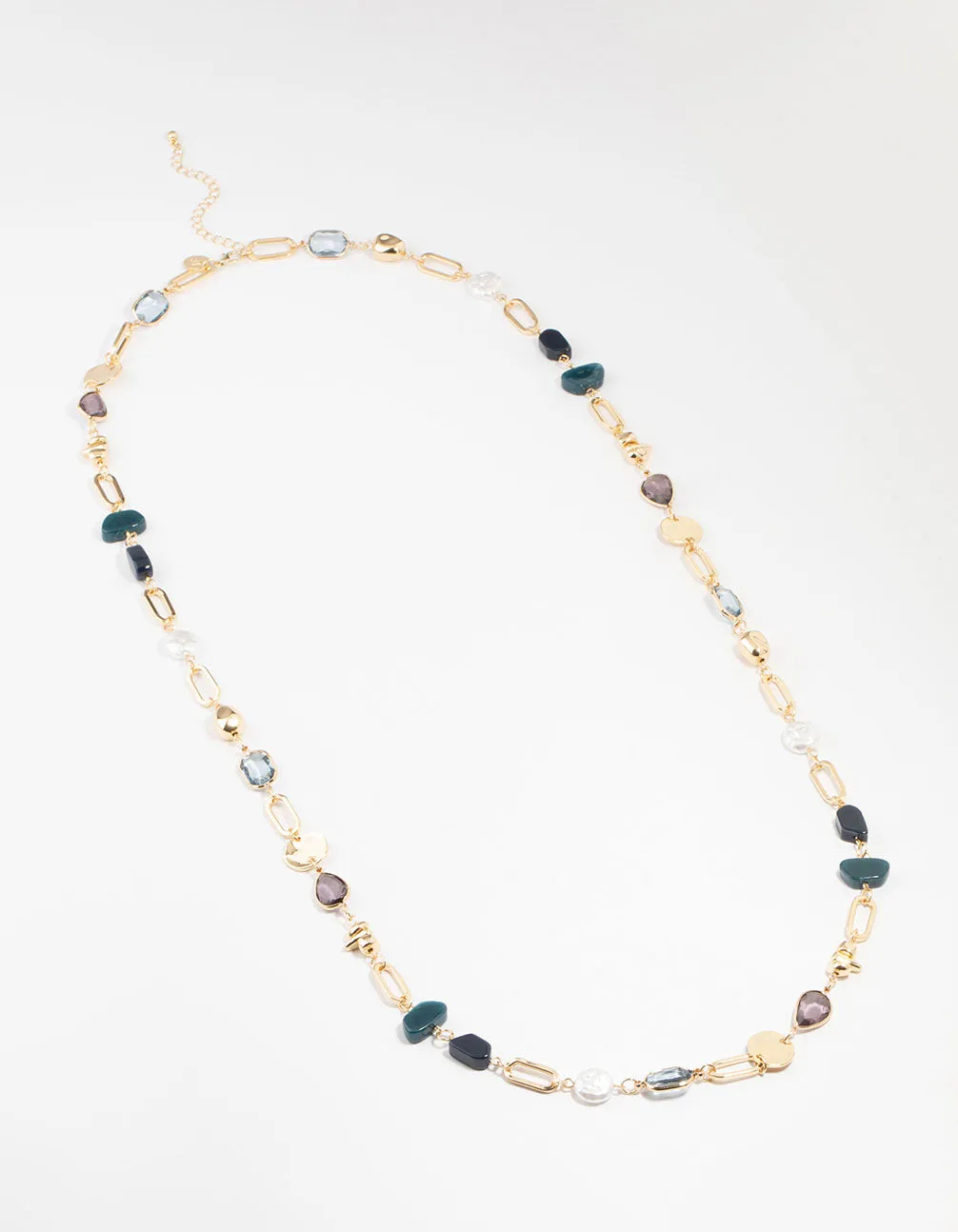Gold Organic Stone Station Necklace