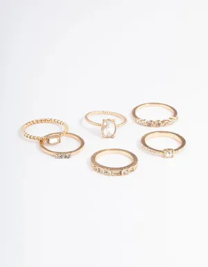 Gold Statement Diamante Ring Pack