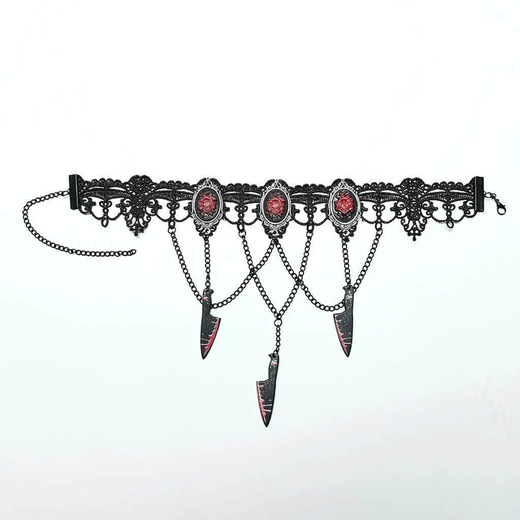 Gothic Knife Rose Embroidered Choker