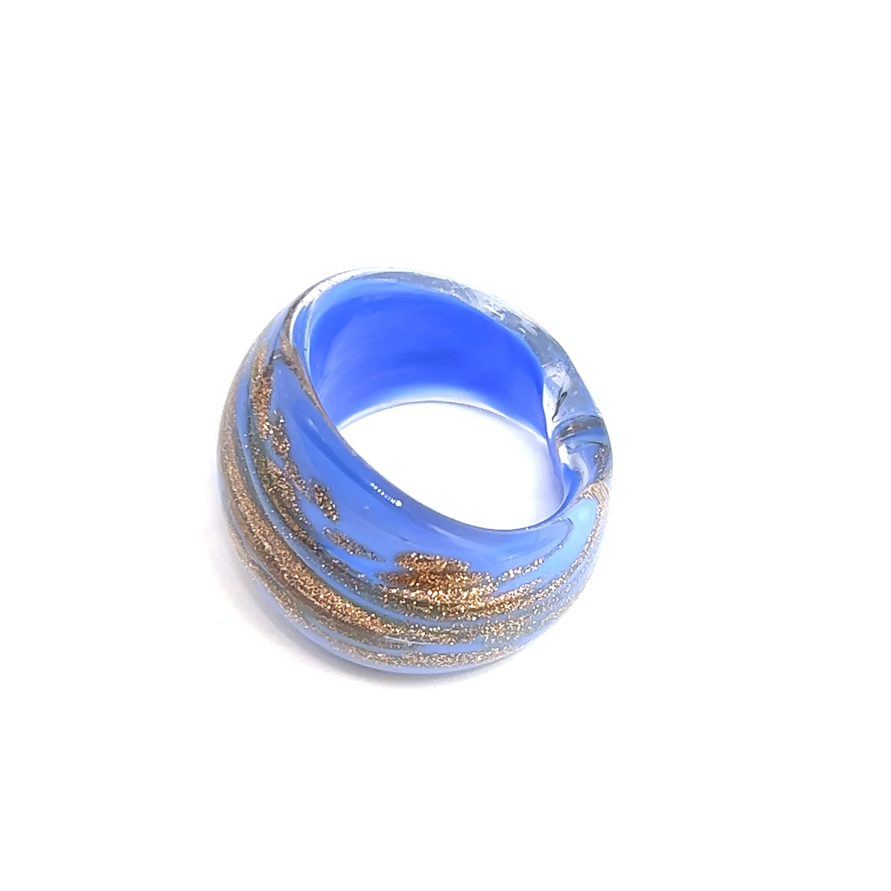 Handmade Glass Acrylic Ring Azure Opulent Gilded Infinity Band