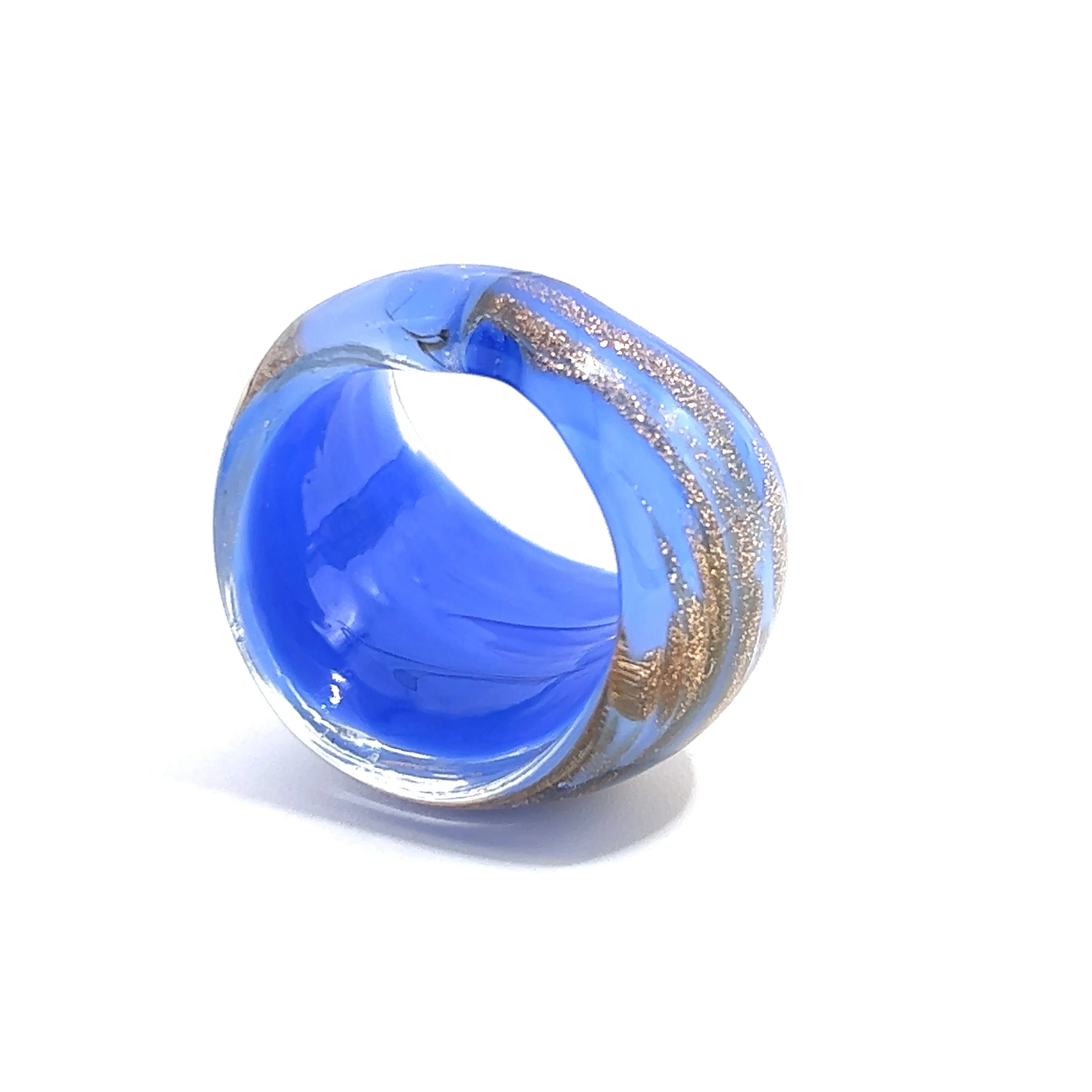 Handmade Glass Acrylic Ring Azure Opulent Gilded Infinity Band