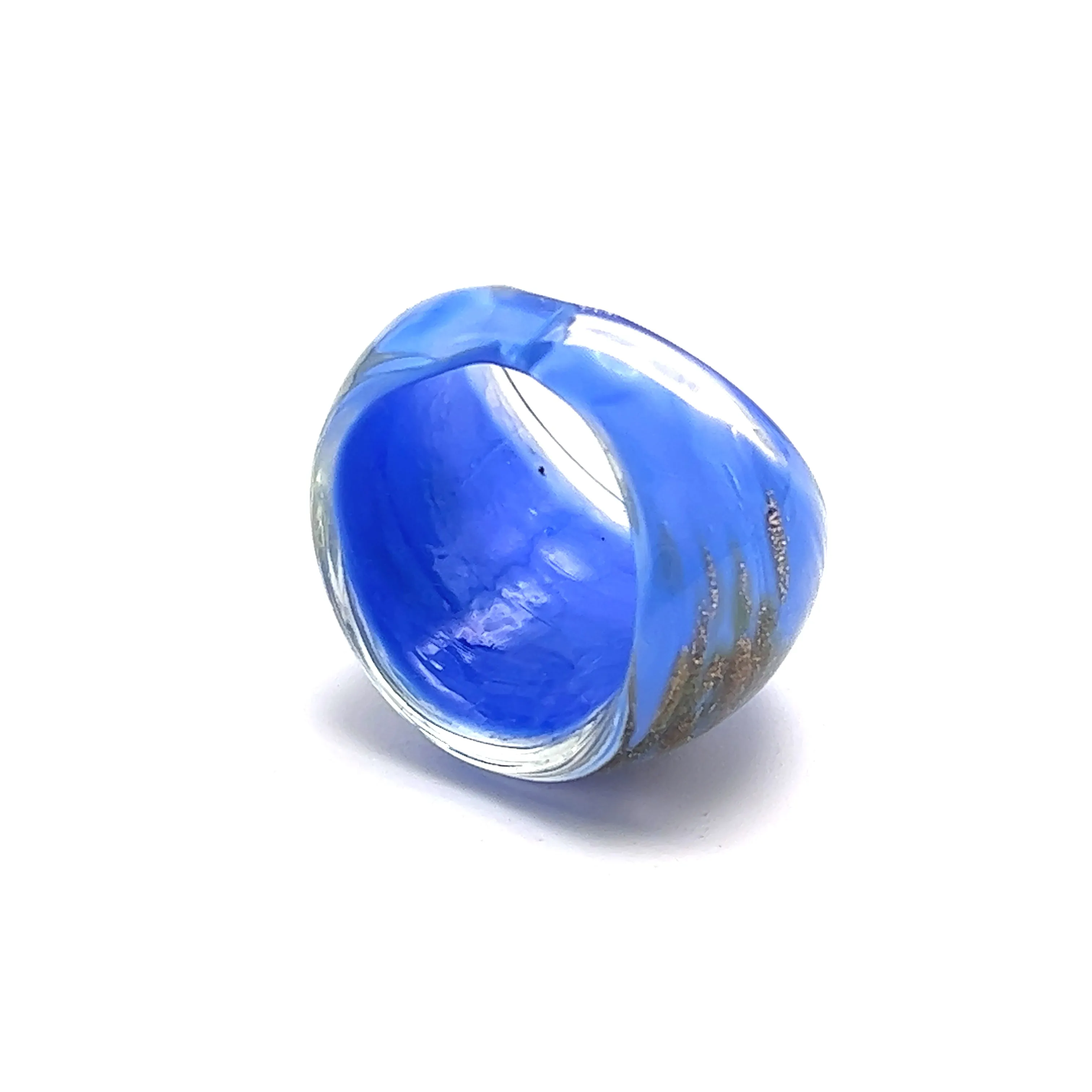 Handmade Glass Acrylic Ring Gilded Opulent Azure Infinity Band