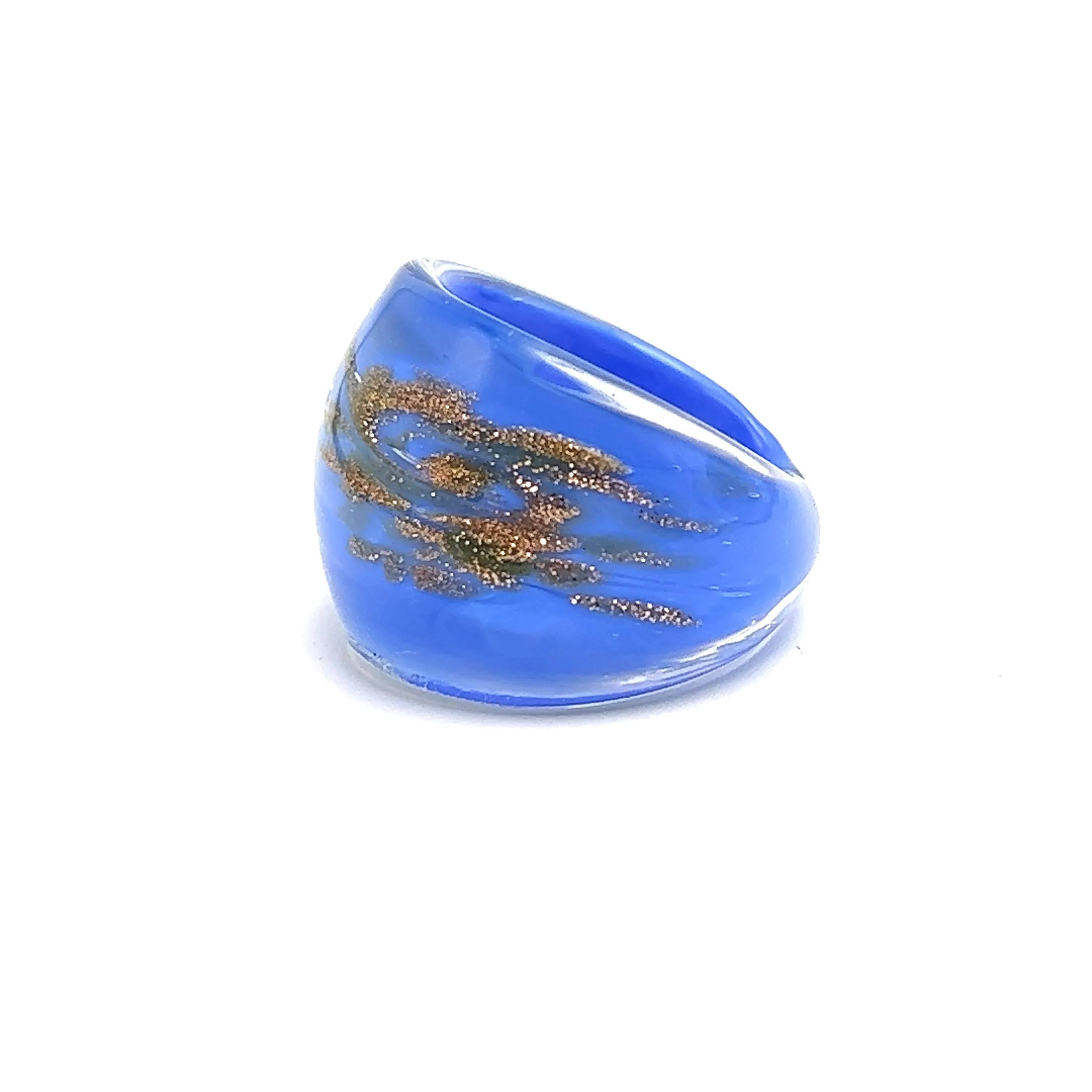 Handmade Glass Acrylic Ring Gilded Opulent Azure Infinity Band