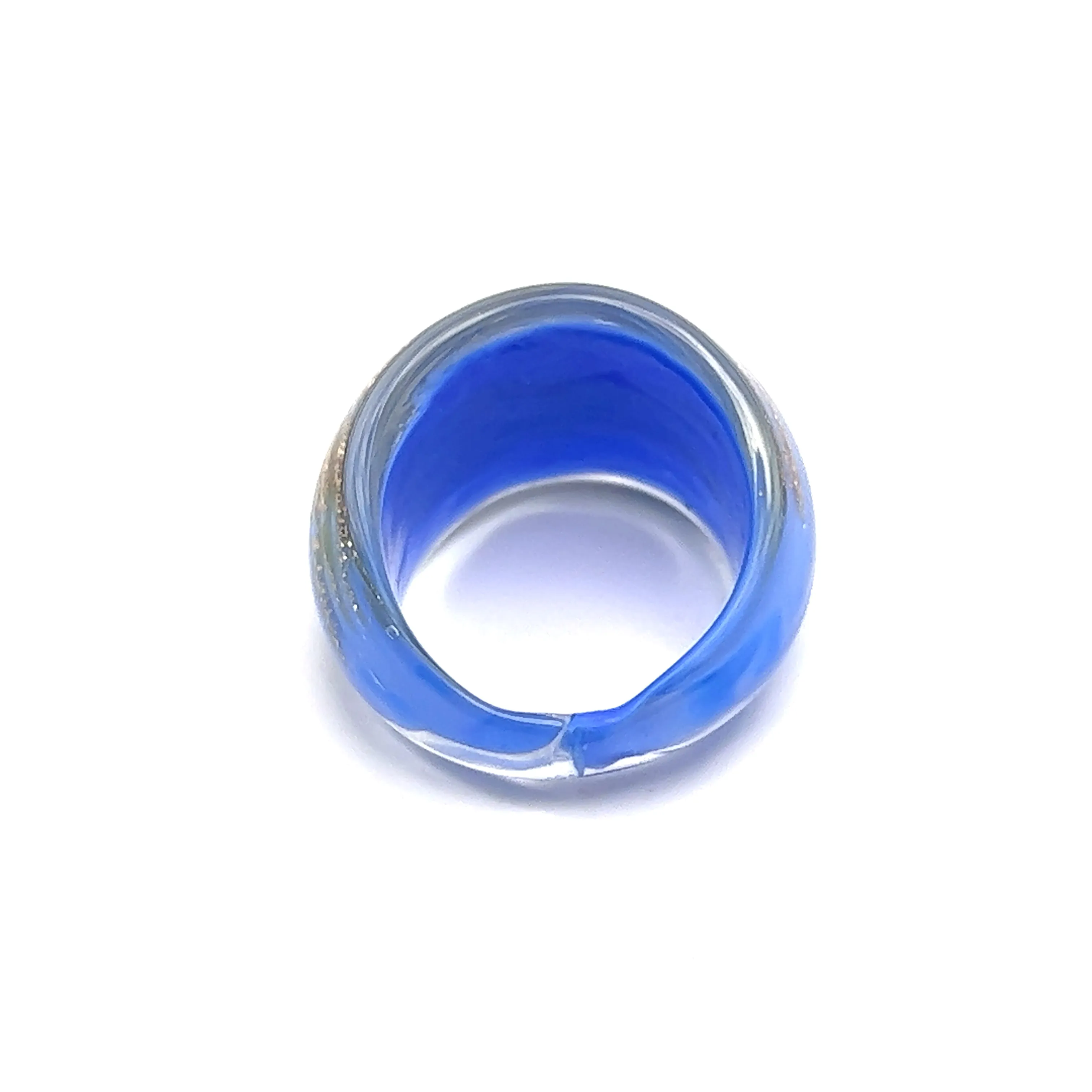 Handmade Glass Acrylic Ring Gilded Opulent Azure Infinity Band