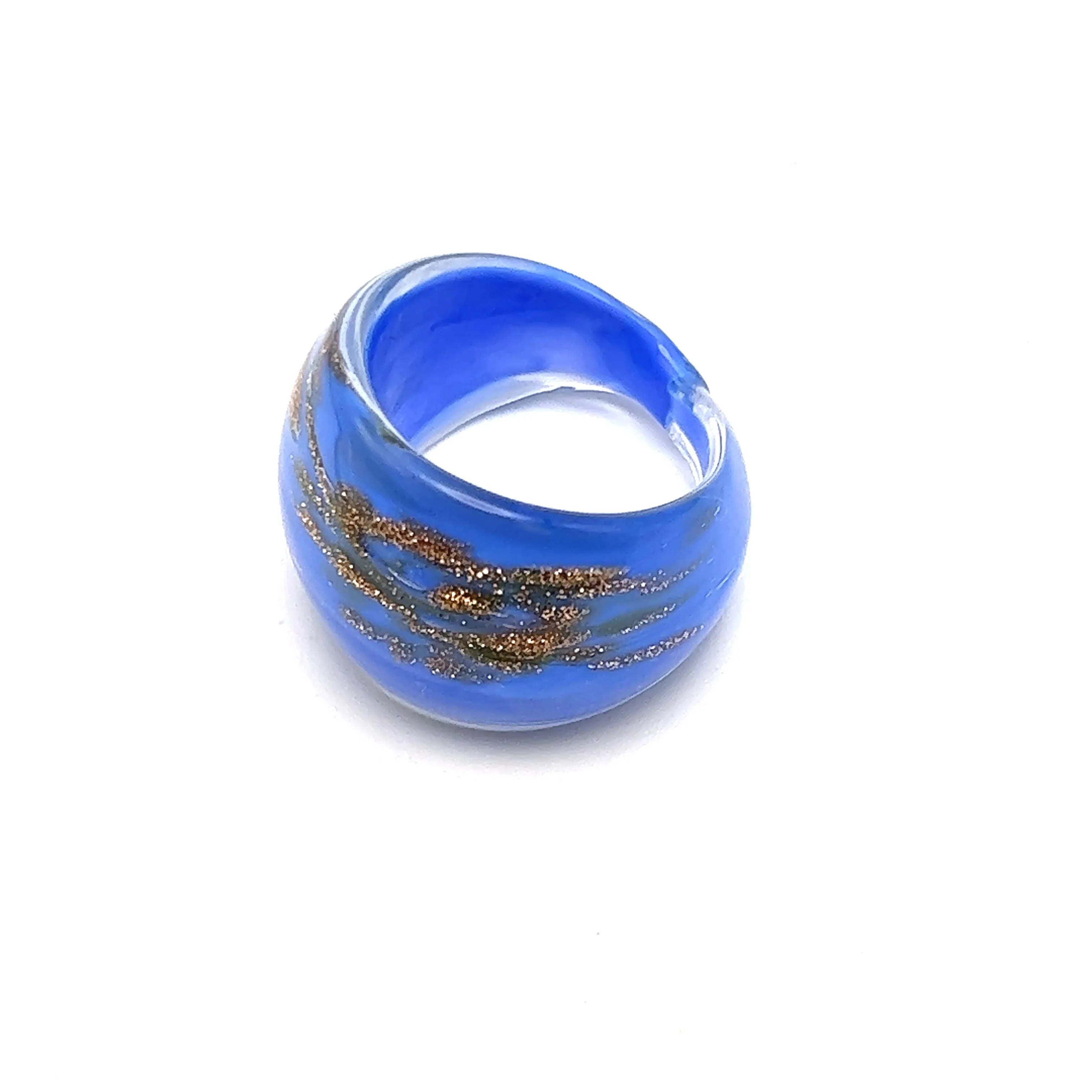 Handmade Glass Acrylic Ring Gilded Opulent Azure Infinity Band