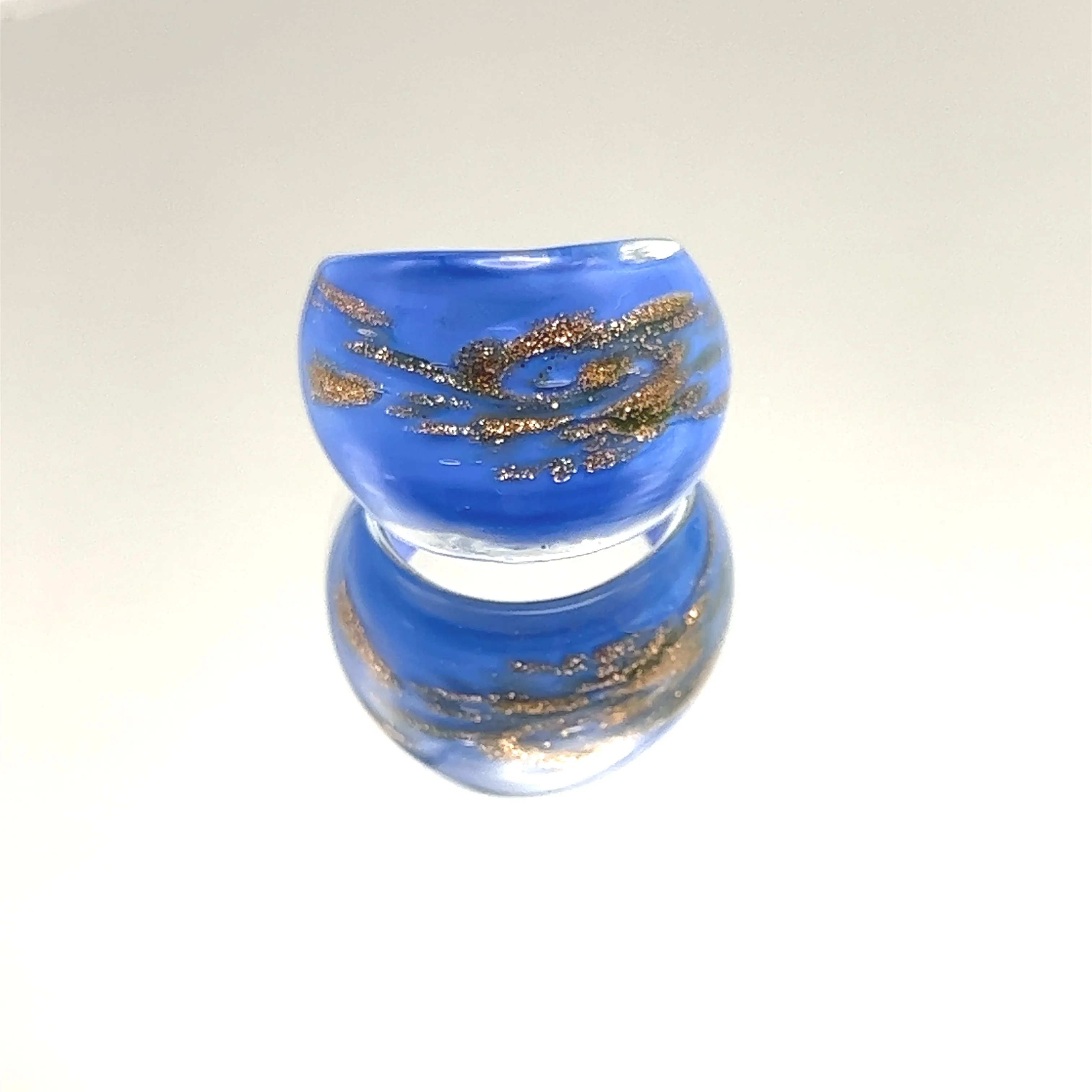 Handmade Glass Acrylic Ring Gilded Opulent Azure Infinity Band