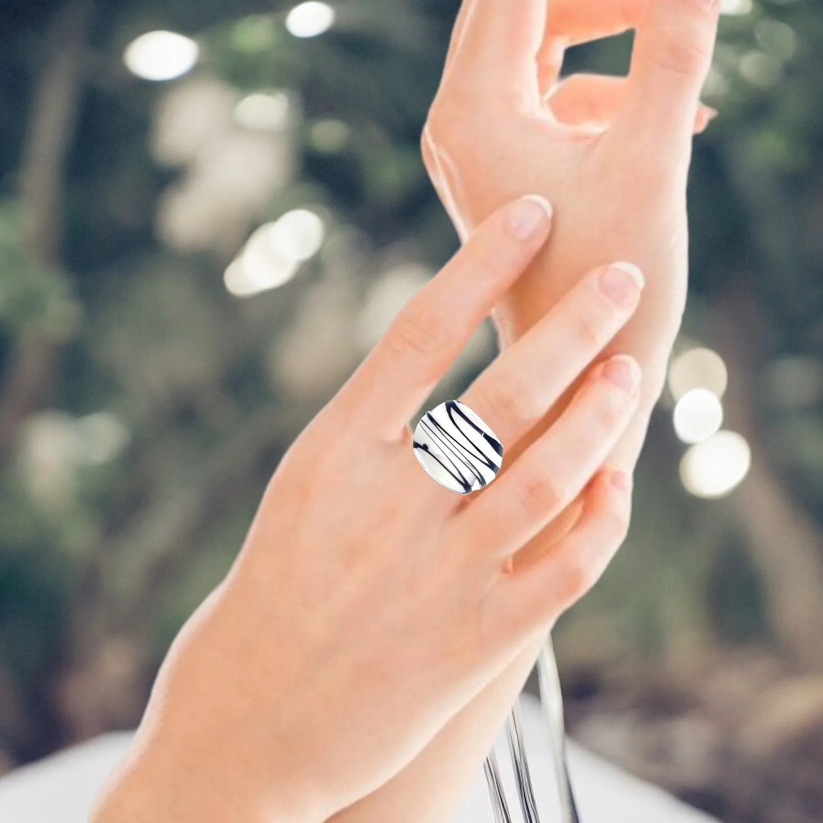 Handmade Glass Acrylic Ring Opulent Zebra Style  Infinity Band