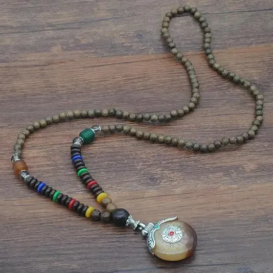 Handmade Nepal Buddhist Wenge Mala Necklace