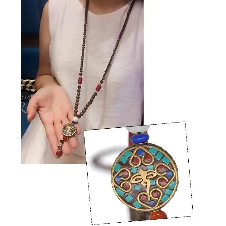 Handmade Nepal Buddhist Wenge Mala Necklace