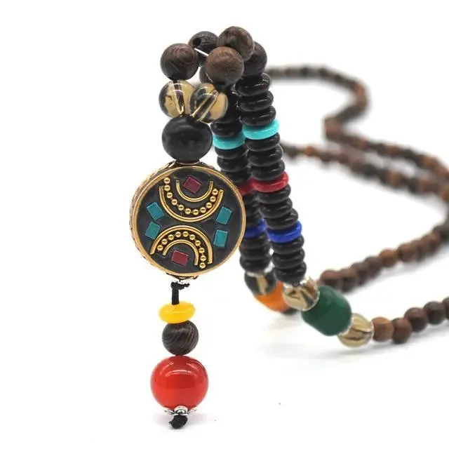 Handmade Nepal Buddhist Wenge Mala Necklace