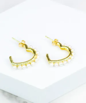Heart Pearl Hoop Earrings - Gold