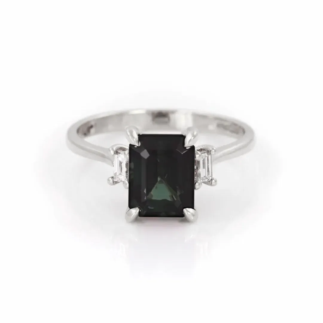 Hero Ring 1.8ct Green Tourmaline & Diamond Ring - 14k Polished White Gold