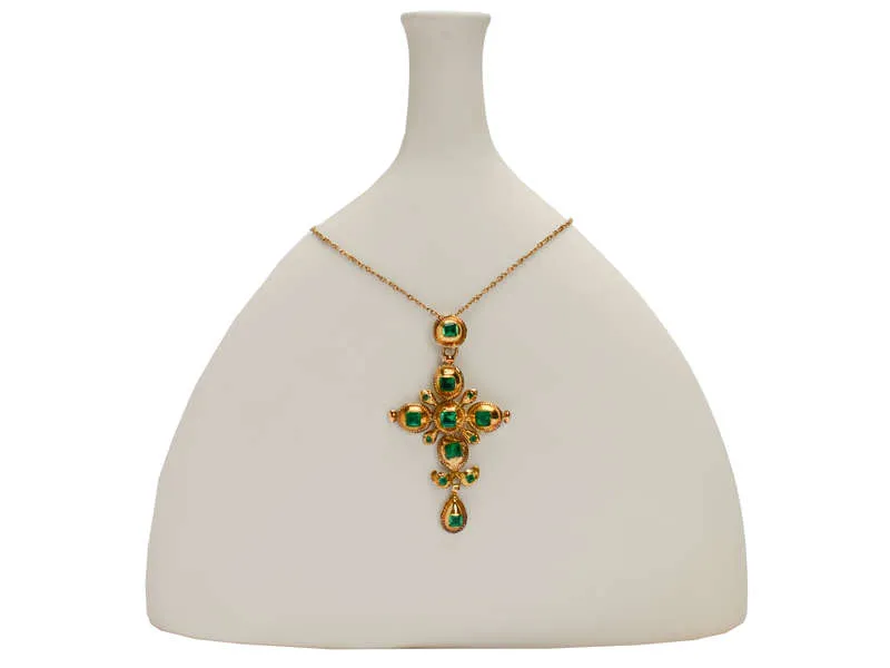 Iberian Splendor - Gold & Paste Cross Pendant