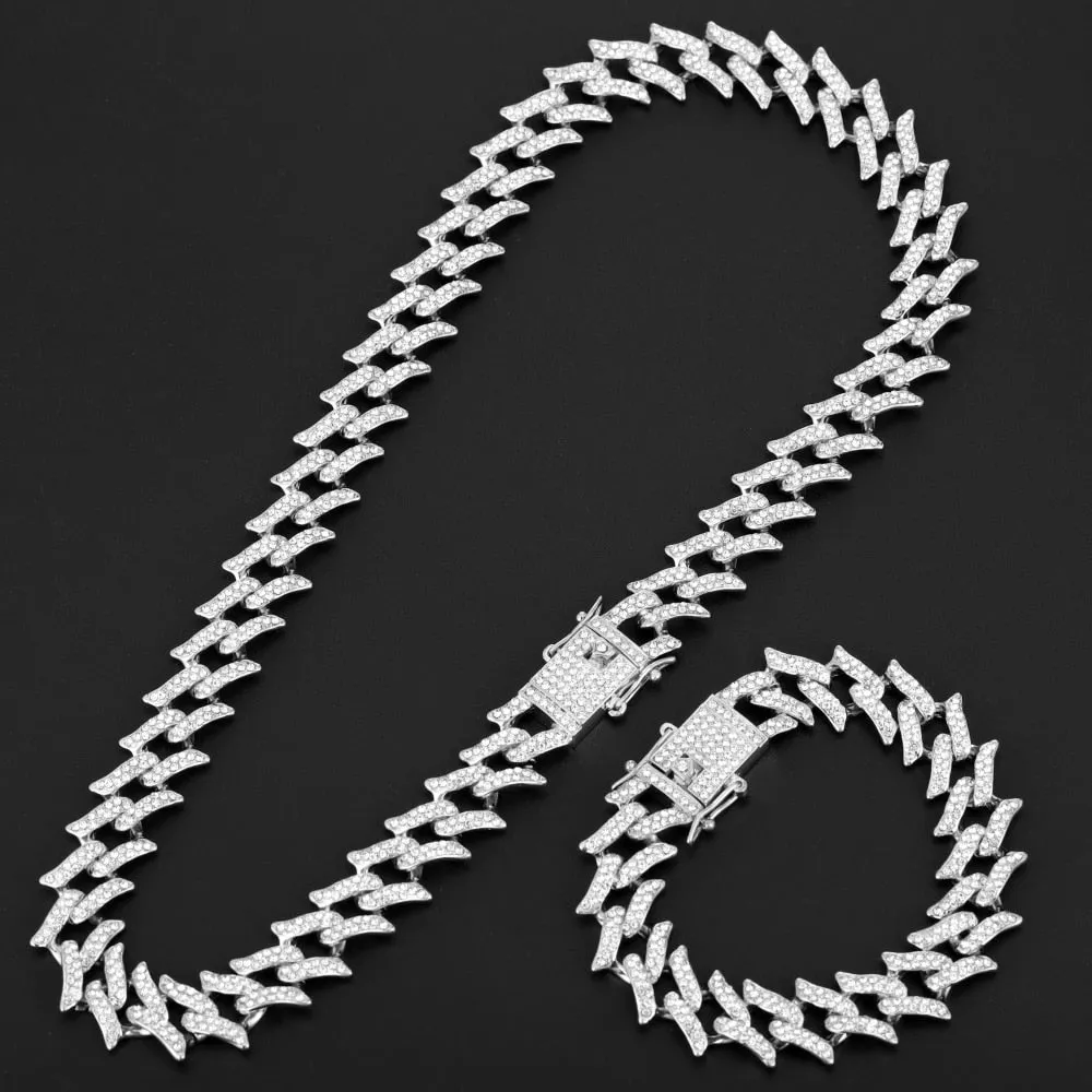 Iced Out Chain Necklace Watch Bracelet for Women Men