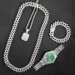 Iced Out Chain Necklace Watch Bracelet for Women Men