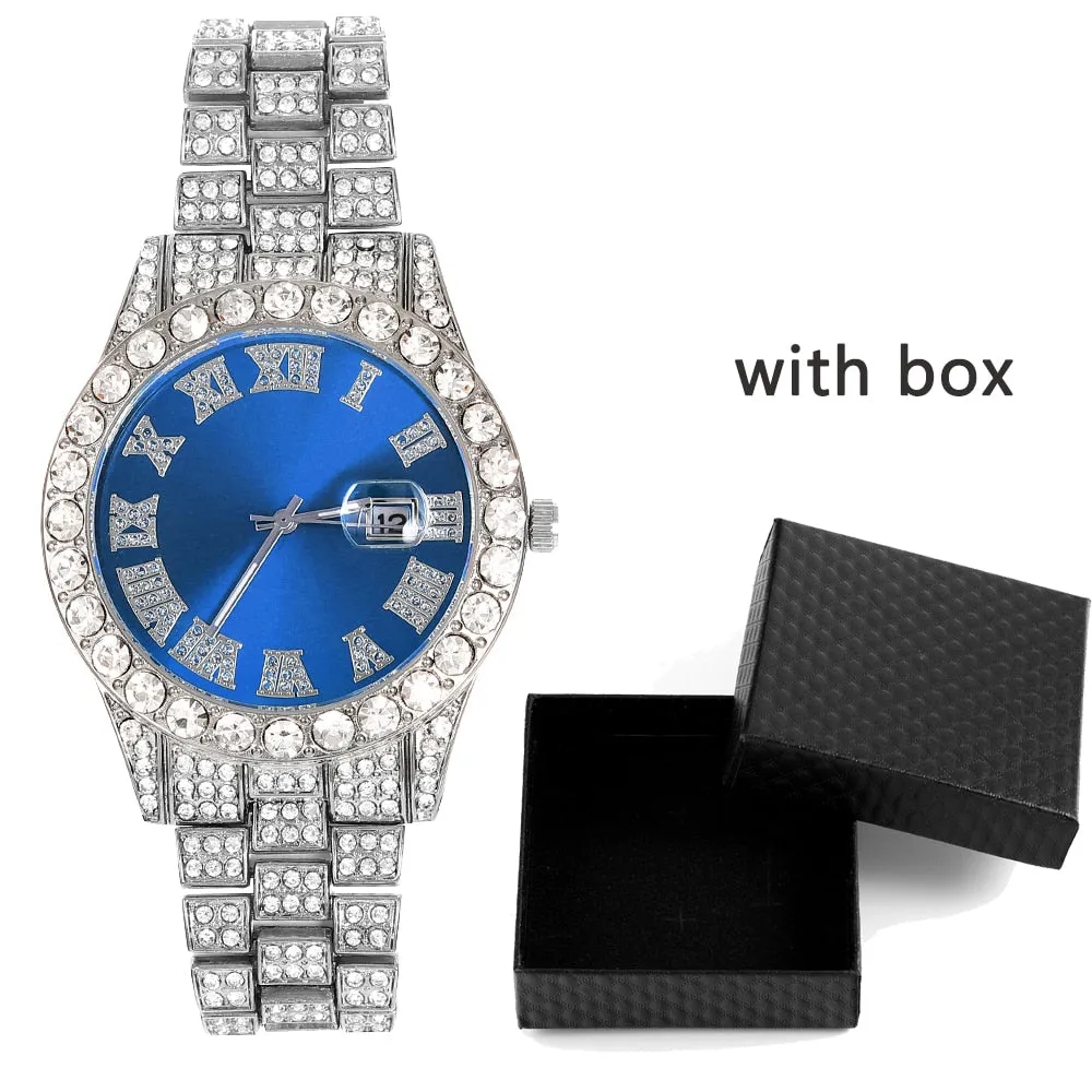 Iced Out Chain Necklace Watch Bracelet for Women Men