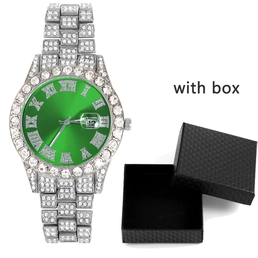 Iced Out Chain Necklace Watch Bracelet for Women Men