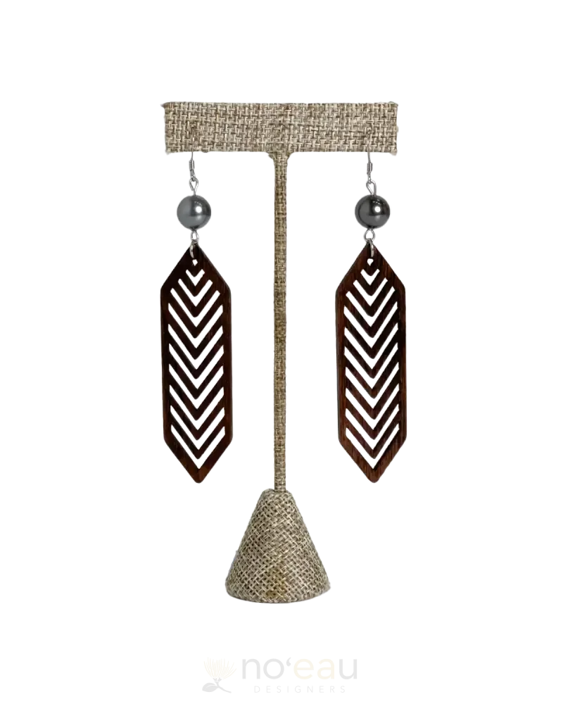 ILIHIA HAWAII LLC - Wooden Chevron w/ Mother of Pearl Bead Earring