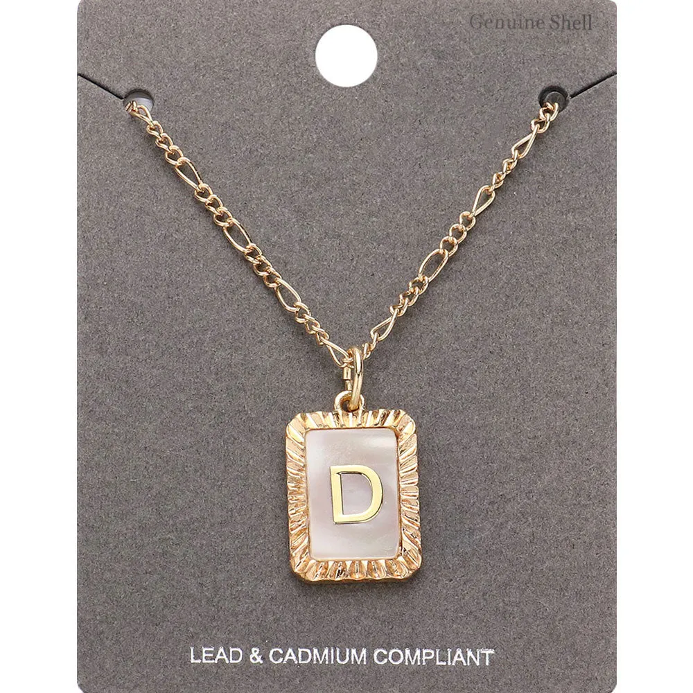 iLLASPARKZ -D- Monogram Genuine Shell Rectangle Pendant Necklace