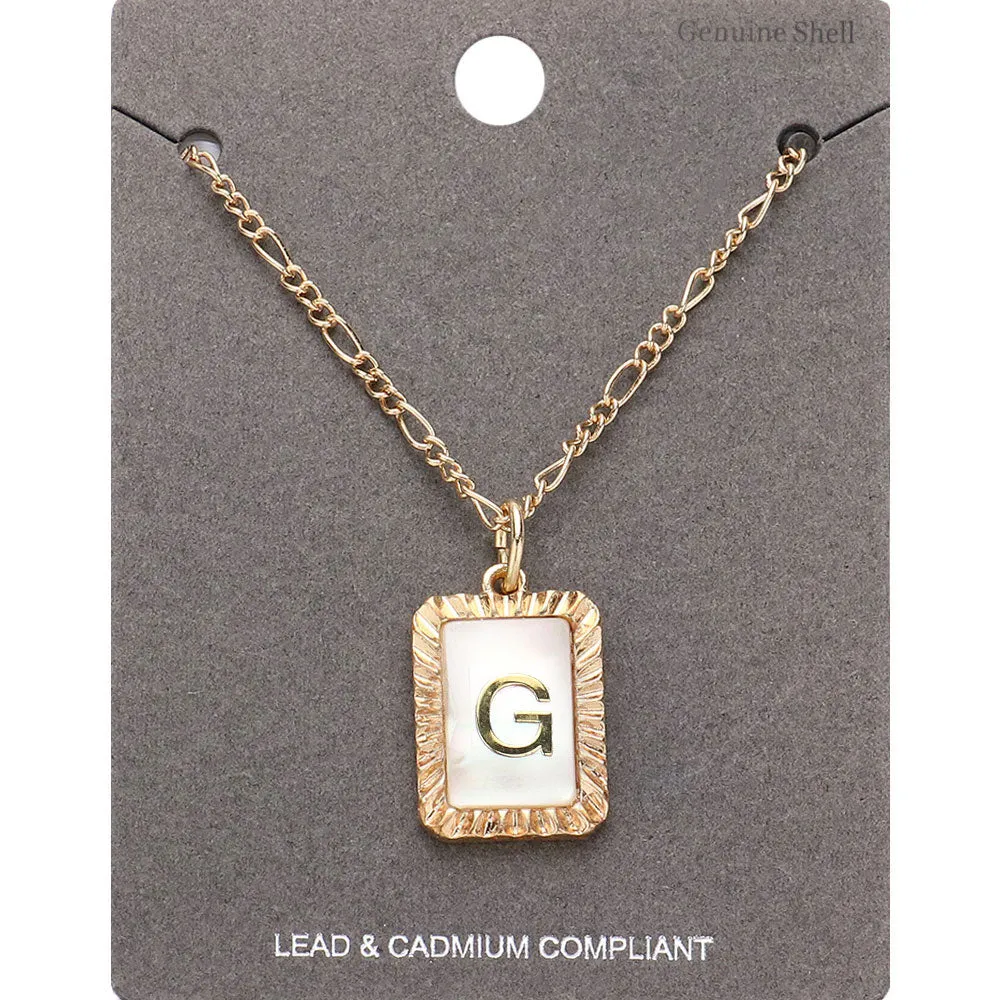 iLLASPARKZ -G- Monogram Genuine Shell Rectangle Pendant Necklace