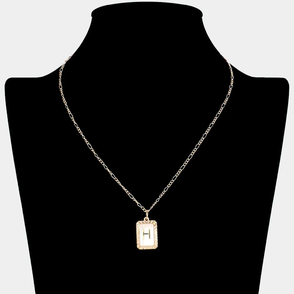 iLLASPARKZ -H- Monogram Genuine Shell Rectangle Pendant Necklace