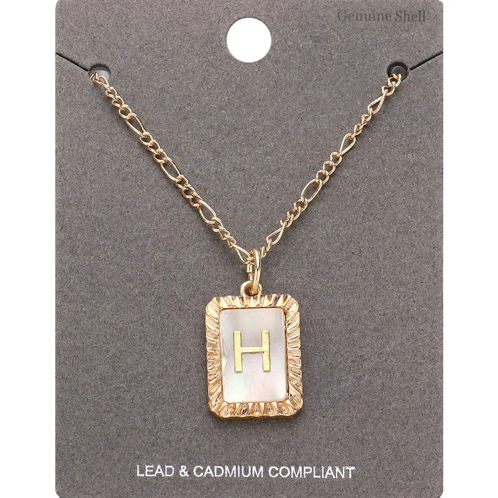 iLLASPARKZ -H- Monogram Genuine Shell Rectangle Pendant Necklace