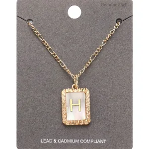 iLLASPARKZ -H- Monogram Genuine Shell Rectangle Pendant Necklace