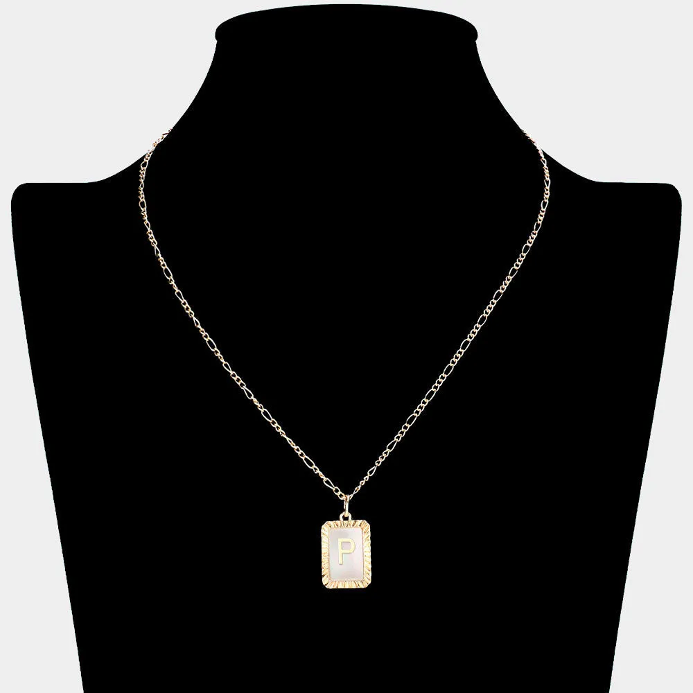 iLLASPARKZ -P- Monogram Genuine Shell Rectangle Pendant Necklace