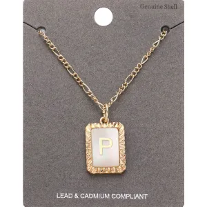 iLLASPARKZ -P- Monogram Genuine Shell Rectangle Pendant Necklace