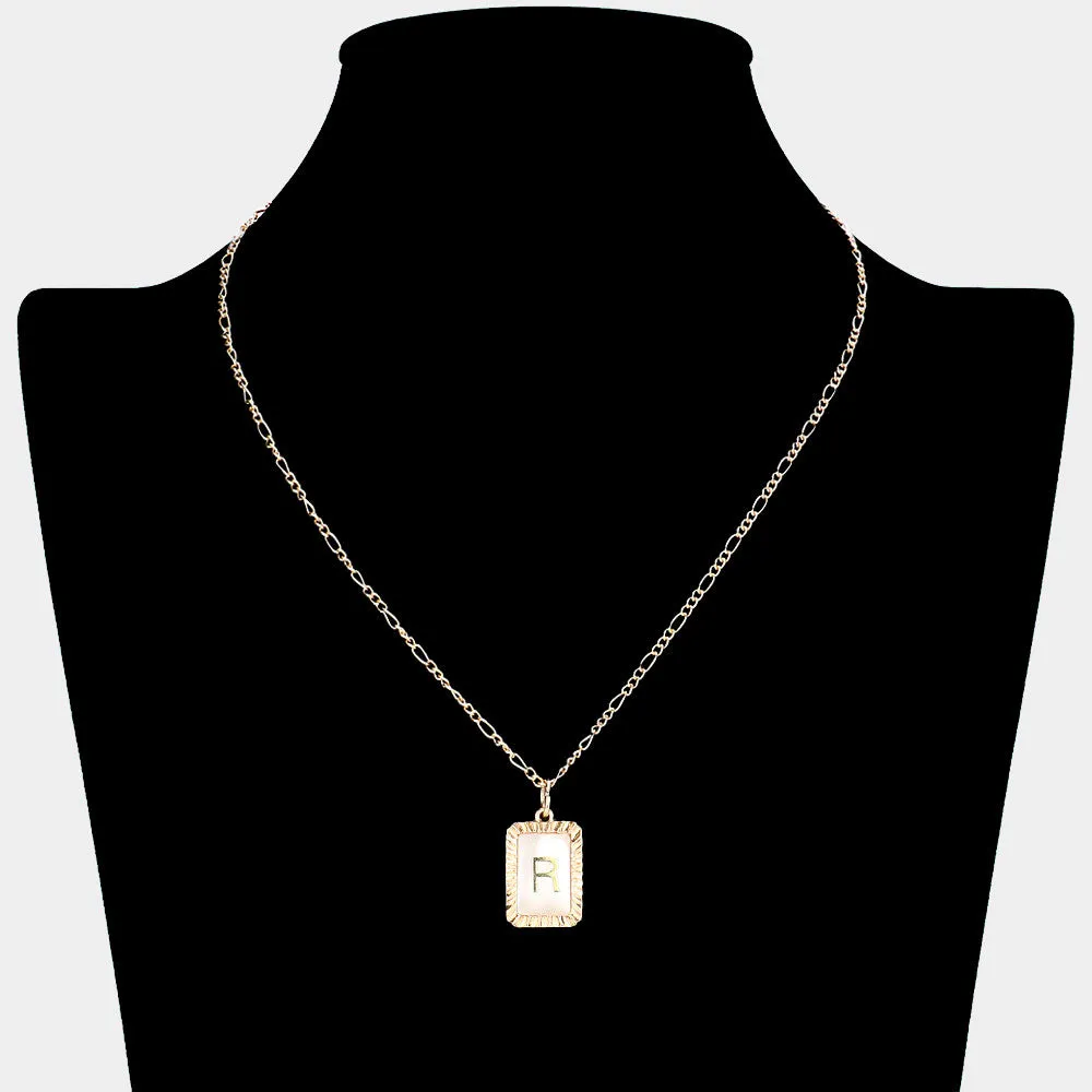 iLLASPARKZ -R- Monogram Genuine Shell Rectangle Pendant Necklace