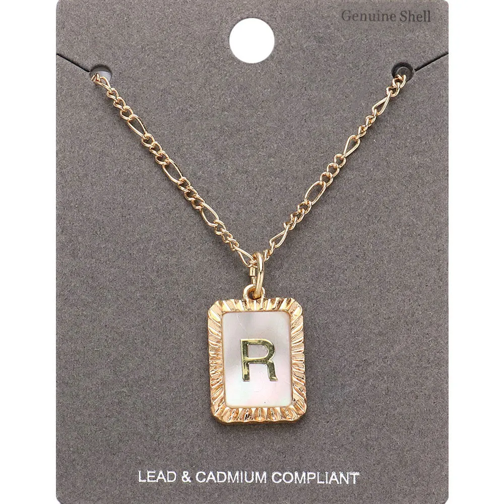 iLLASPARKZ -R- Monogram Genuine Shell Rectangle Pendant Necklace