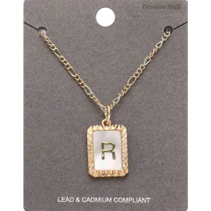 iLLASPARKZ -R- Monogram Genuine Shell Rectangle Pendant Necklace