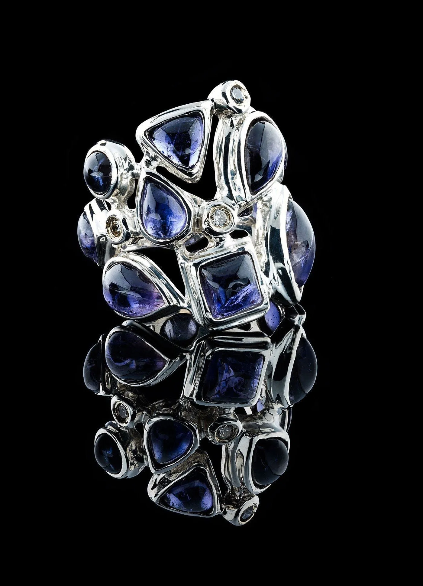 Iolite & Diamond Sterling Mosaic Statement Ring