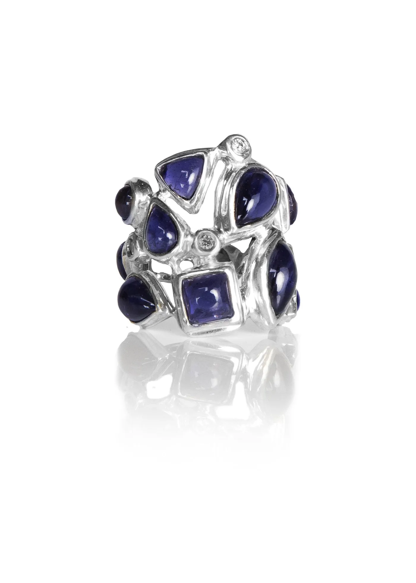 Iolite & Diamond Sterling Mosaic Statement Ring