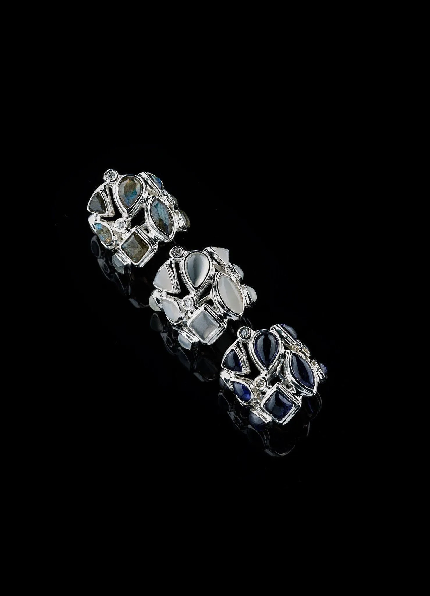 Iolite & Diamond Sterling Mosaic Statement Ring
