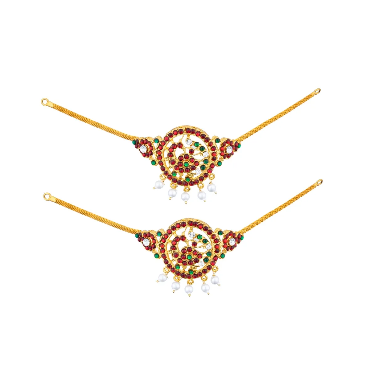Kemp Baju Band Pair - 8 Inches | Bharatanatyam Jewelry/ Multicolour Stone Jewellery for Dance/ 60 Gms