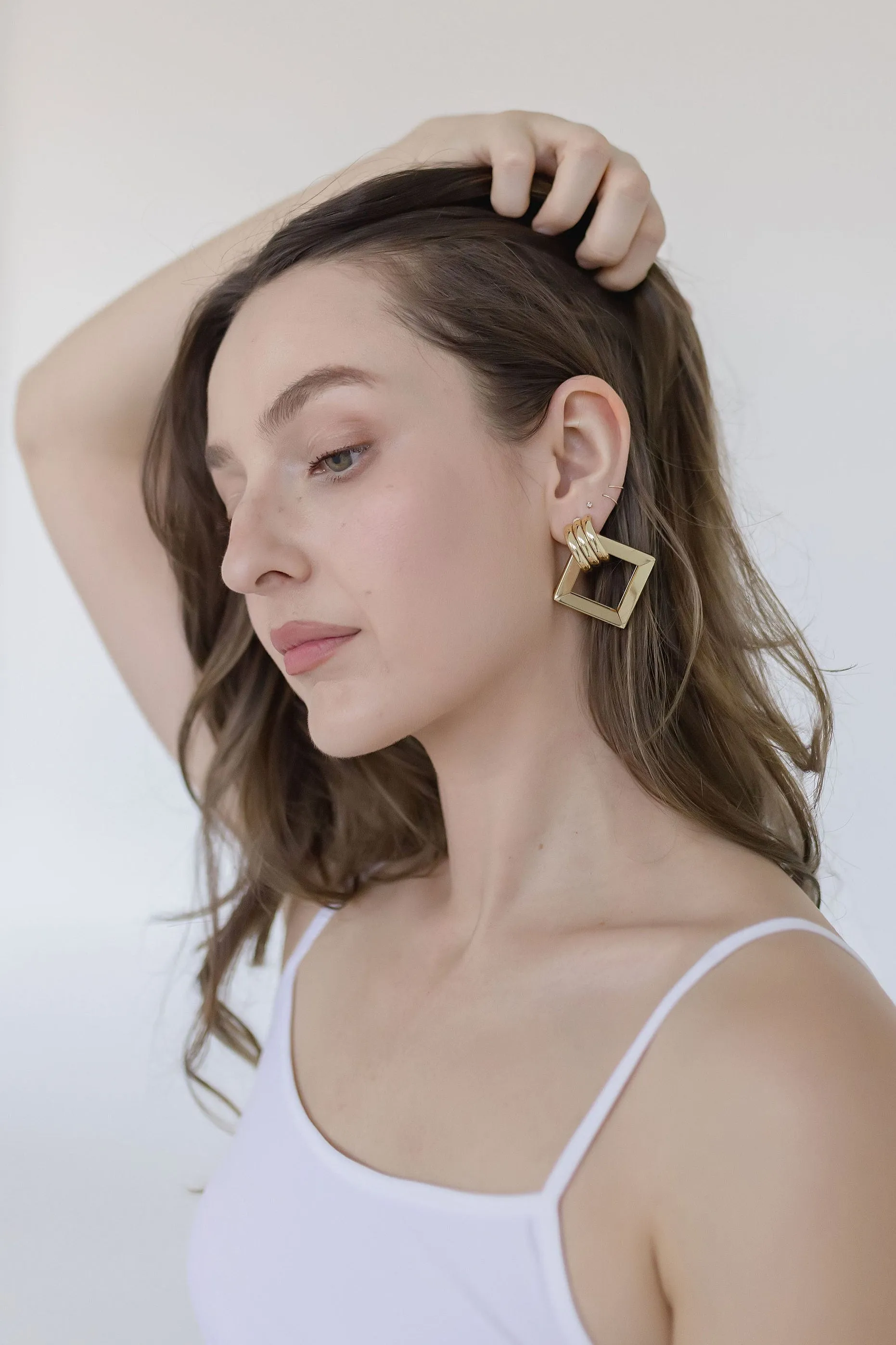 Kylie Square Drop Earrings Gold