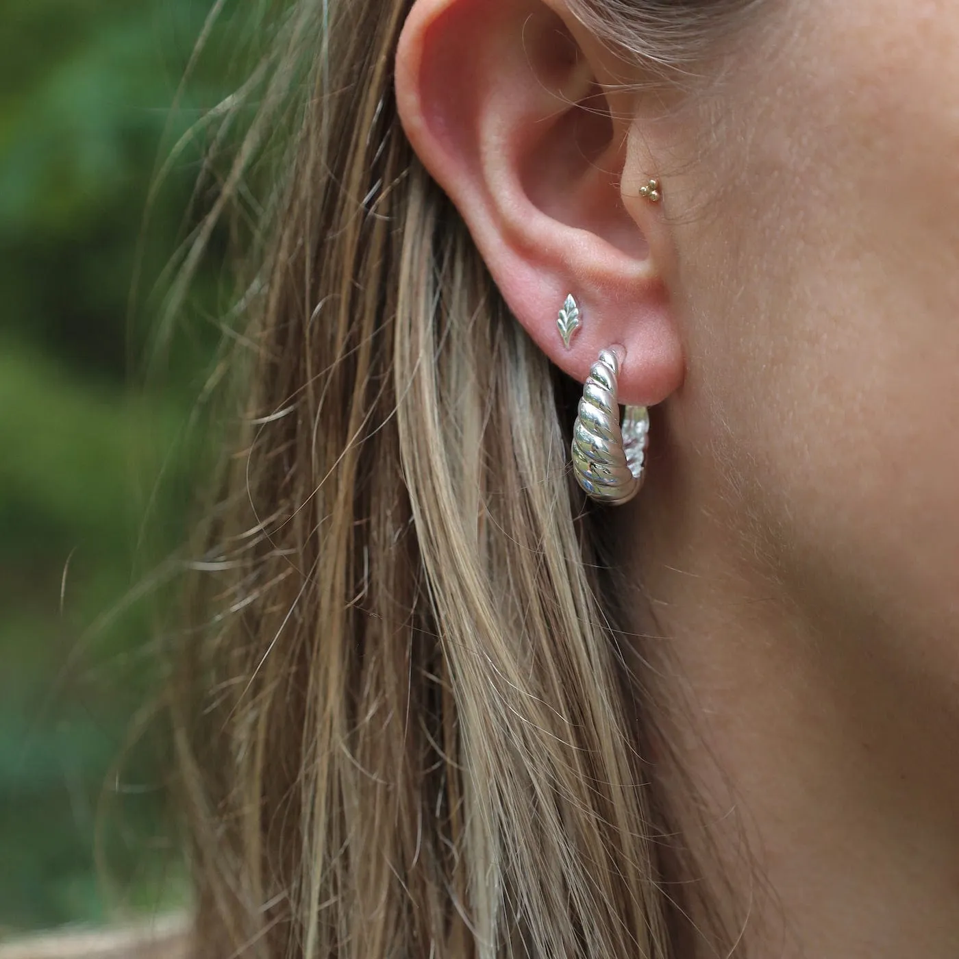Large Puffy Twist Hoop - Sterling Silver