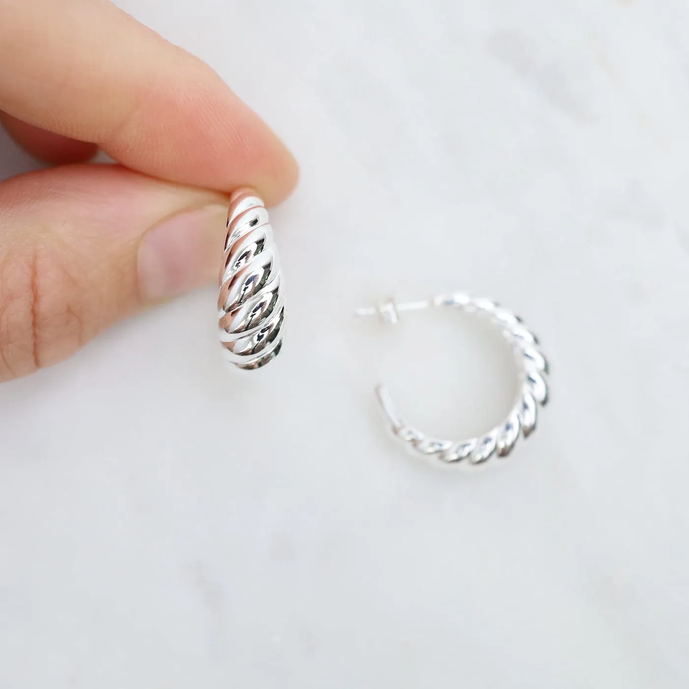 Large Puffy Twist Hoop - Sterling Silver