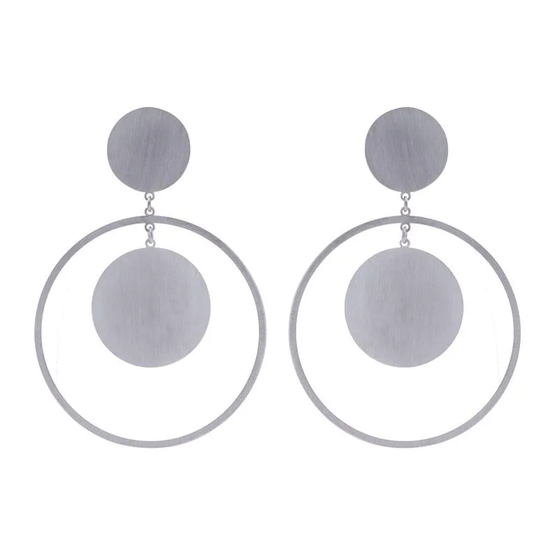 Large Silver Disc Minimal Earrings