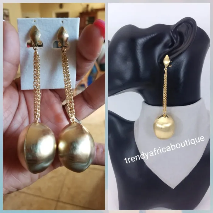 Latest drop-earrings in 18k gold electroplating. Top quality made hypoallergenic. Long lasting. Light weight earrings